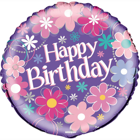 Birthday Blossoms Round Foil Balloon 18", Packaged