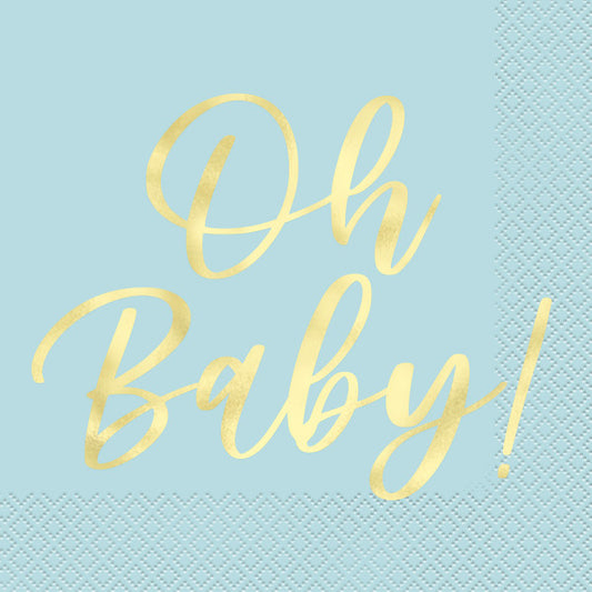 Blue "Oh Baby" Luncheon Napkins, 16ct - Foil Stamping