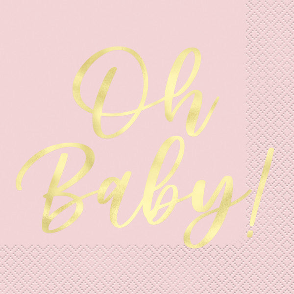 Pink "Oh Baby" Luncheon Napkins, 16ct - Foil Stamping