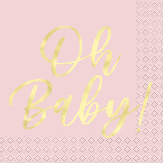 Pink "Oh Baby" Luncheon Napkins, 16ct - Foil Stamping
