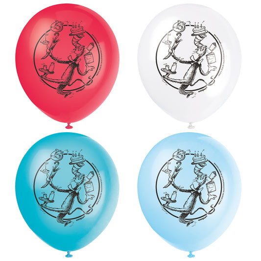 Cat in the Hat Assorted Color 12" Latex Balloons, 8ct