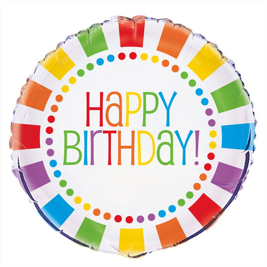 Rainbow Birthday Round Foil Balloon 18", Bulk