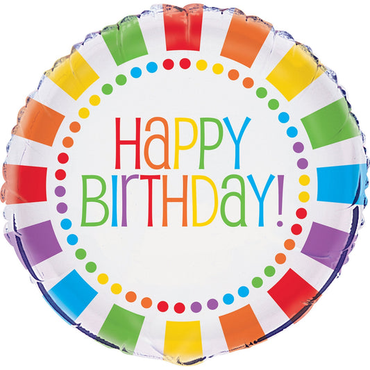 Rainbow Birthday Round Foil Balloon 18", Packaged