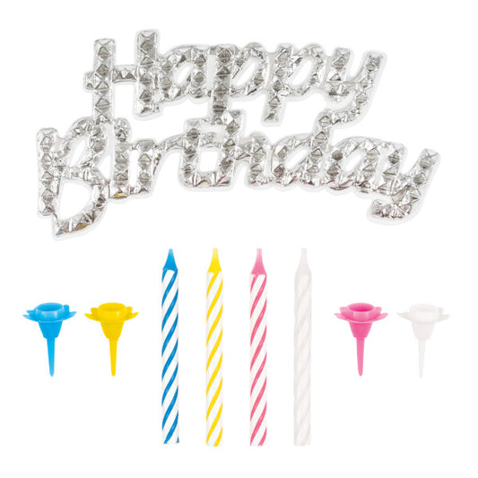 Silver Cake Topper with 12 Birthday Candles