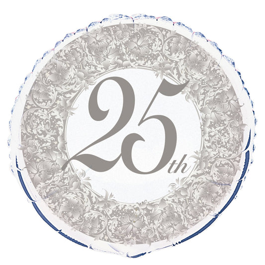 25th Anniversary Round Foil Balloon 18", Bulk