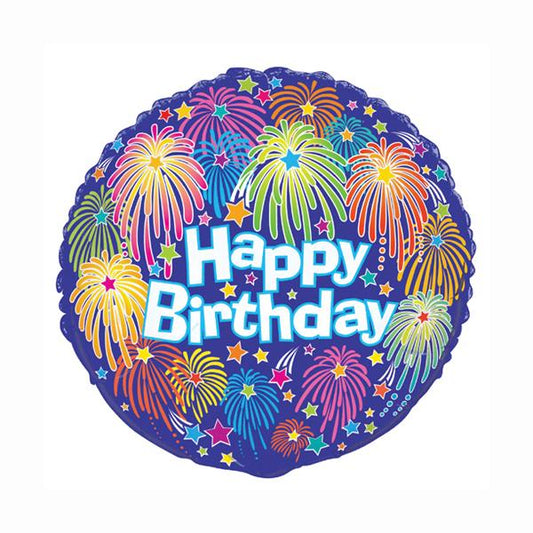 Birthday Fireworks Round Foil Balloon 18", Bulk