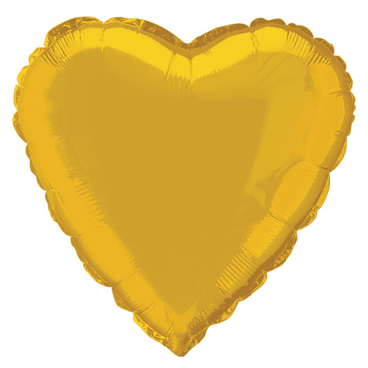 Gold Solid Heart Foil Balloon 18", Bulk