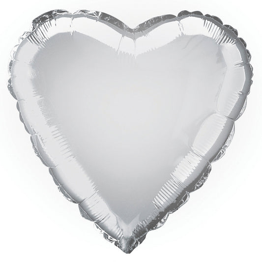Silver Solid Heart Foil Balloon 18", Bulk