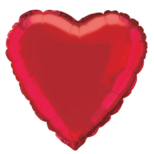 Solid Heart Foil Balloon 18", Packaged - Red