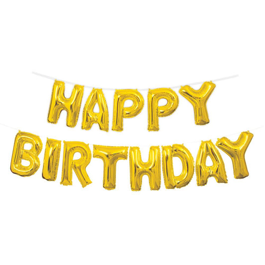 Gold Happy Birthday Foil Letter Balloon Banner Kit, 14"