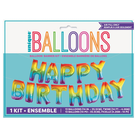 Rainbow "Happy Birthday" Foil 14" Letter Balloon Banner Kit