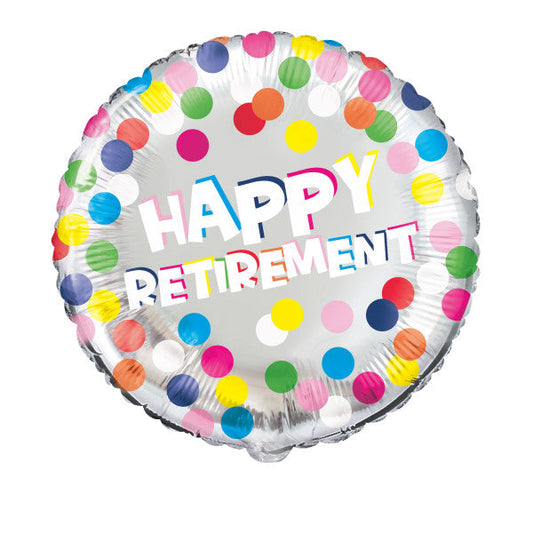Colorful Dots Retirement Round Foil Balloon 18", Bulk