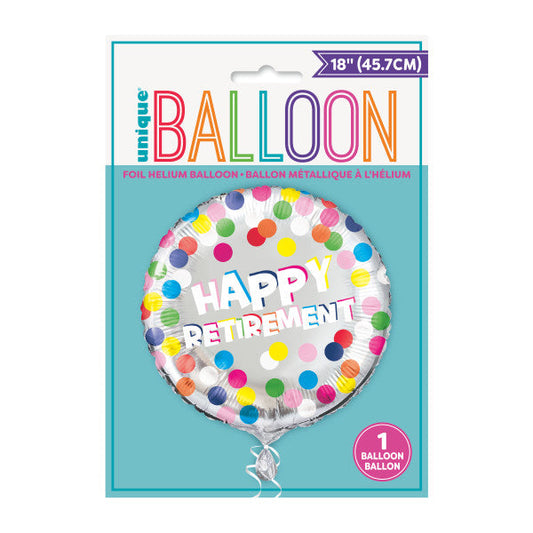 Colorful Dots Retirement Round Foil Balloon 18", Package