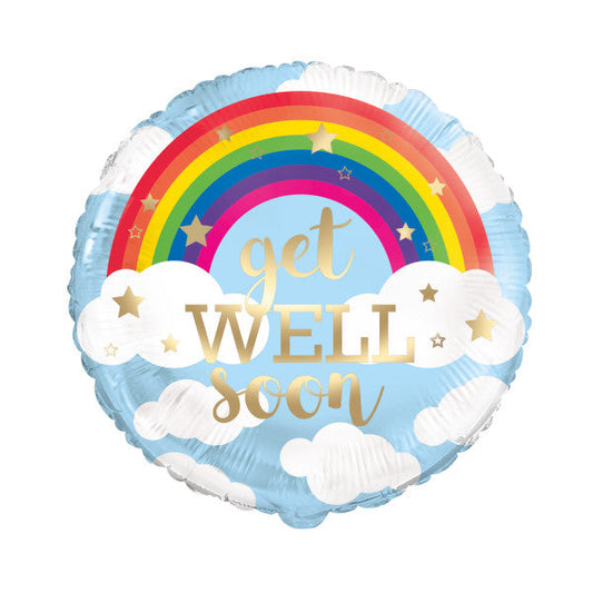 Rainbow Get Well Soon Round Foil Balloon 18", Bulk