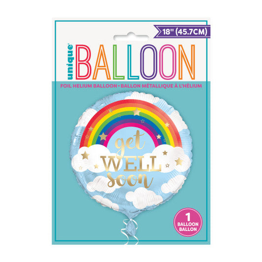 Rainbow Get Well Soon Round Foil Balloon 18", Package