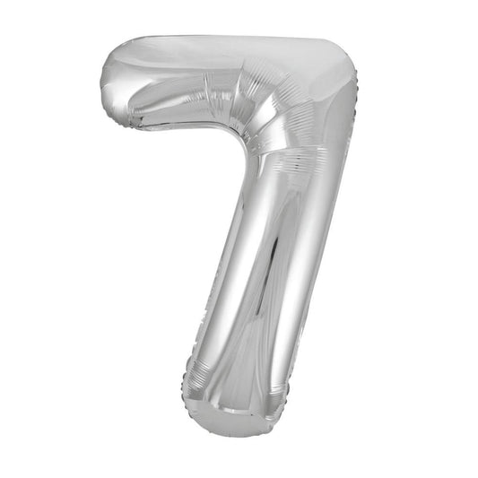 Silver Number 7 Shaped Foil Balloon 34", Packaged