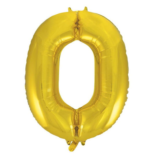 Gold Number 0 Shaped Foil Balloon 34", Packaged