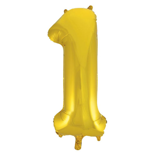Gold Number 1 Shaped Foil Balloon 34", Packaged