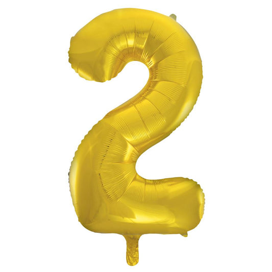 Gold Number 2 Shaped Foil Balloon 34", Packaged