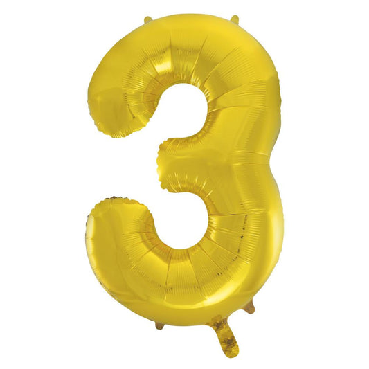 Gold Number 3 Shaped Foil Balloon 34", Packaged