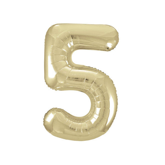 Gold Number 5 Shaped Foil Balloon 34", Packaged