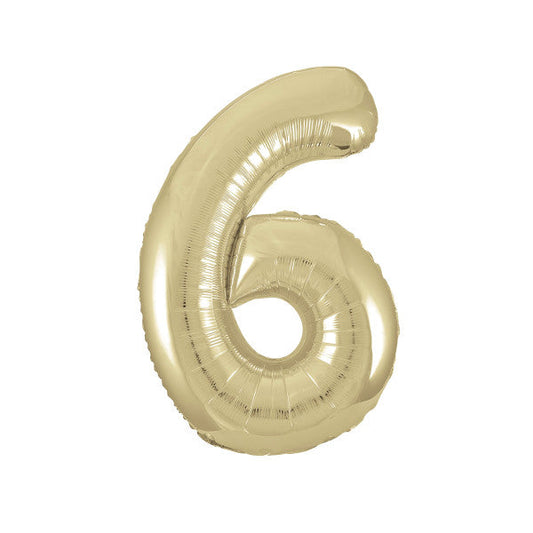 Gold Number 6 Shaped Foil Balloon 34", Packaged