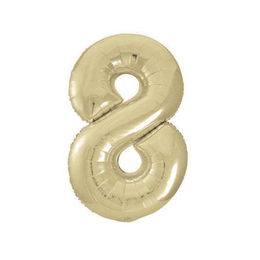 Gold Number 8 Shaped Foil Balloon 34", Packaged
