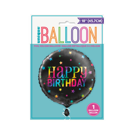 Rainbow Happy Birthday Round Foil Balloon 18", Package