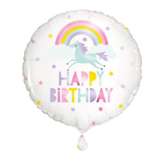Rainbow & Unicorn Happy Birthday Round Foil Balloon 18", Package