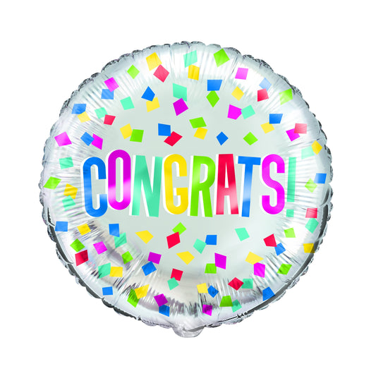 Colorful Congrats Round Foil Balloon 18", Bulk