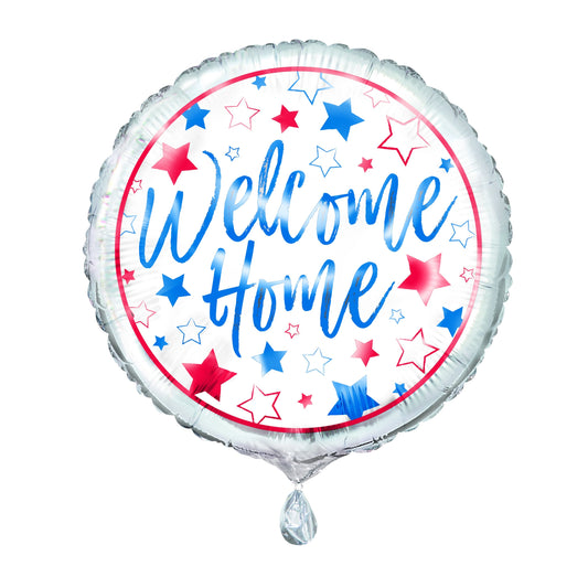 Red, White, Blue Welcome Home Round Foil Balloon 18", Package