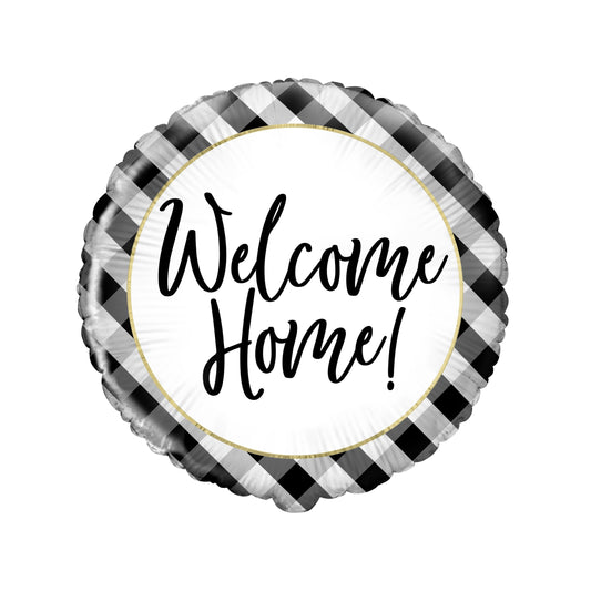 Black Gingham Welcome Home Round Foil Balloon 18", Bulk