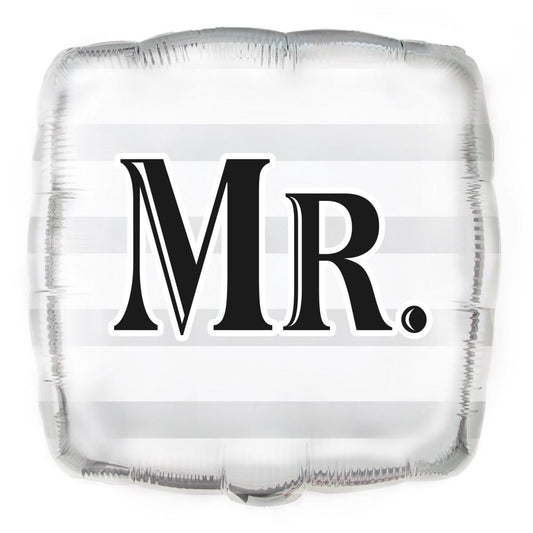 Silver "Mr." Wedding Square Foil Balloon 17.5", Bulk