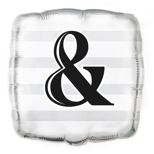 Silver "&" Wedding Square Foil Balloon 17.5", Bulk