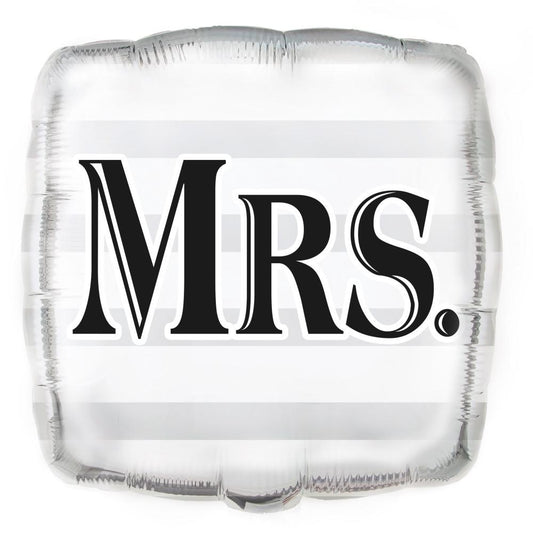 Silver "Mrs." Wedding Square Foil Balloon 17.5", Bulk