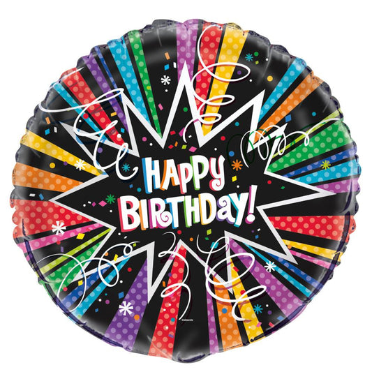 Rainbow Starburst Happy Birthday Round Foil Balloon 18", Bulk