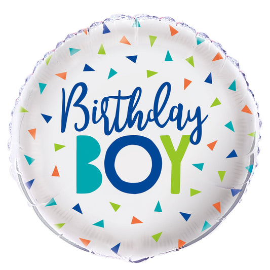 Confetti Birthday Boy Round Foil Balloon 18", Bulk