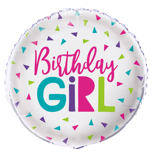 Confetti Birthday Girl Round Foil Balloon 18", Bulk