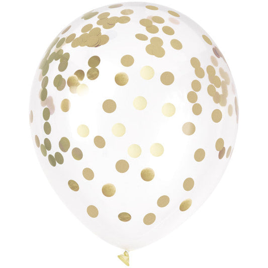 Gold Foil Confetti Filled 12" Clear Latex Balloons, 6ct