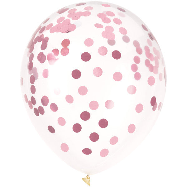 Light Pink Foil Confetti Filled 12" Clear Latex Balloons, 6ct