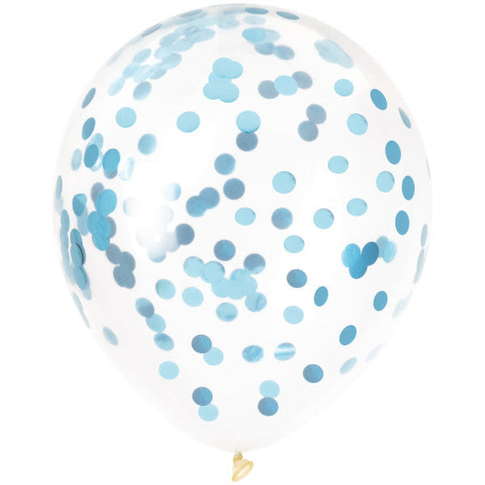 Light Blue Foil Confetti Filled 12" Clear Latex Balloons, 6ct