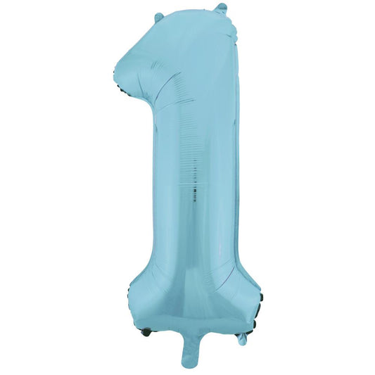 Powder Blue Number 1 Shaped Foil Balloon 34", Packaged