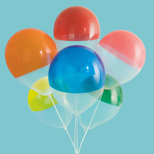 Two-Tone Dipped Rainbow 12" Clear Latex Balloons, 6ct - Assorted