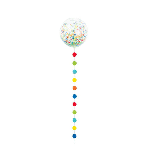 Clear Giant Balloon with Rainbow Confetti and Dots Tassel, 24"