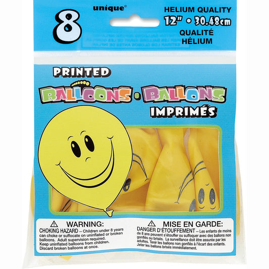 Happy Face Yellow 12" Latex Balloons, 8ct