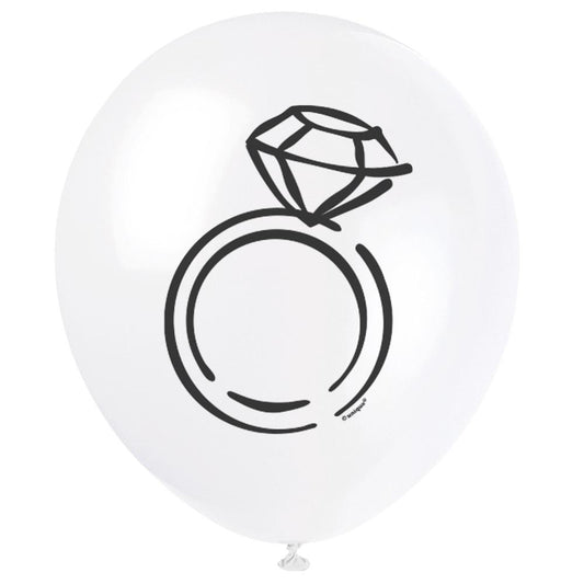 White Diamond Ring 12" Latex Balloons, 8ct