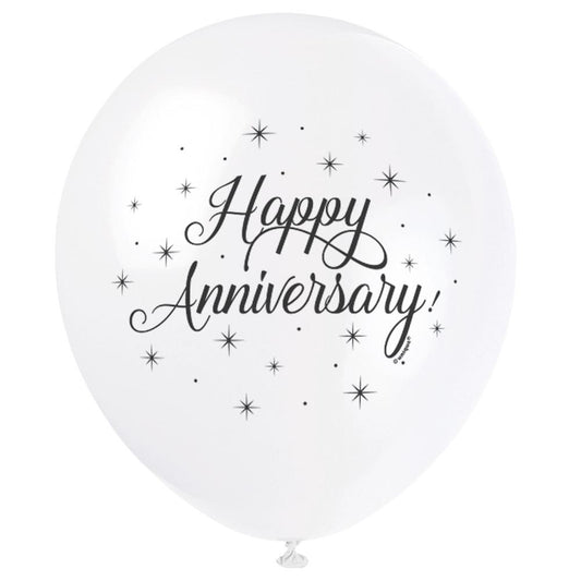 White Happy Anniversary 12" Latex Balloons, 8ct