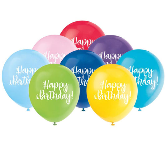 Script Happy Birthday 12" Latex Balloons, 8ct