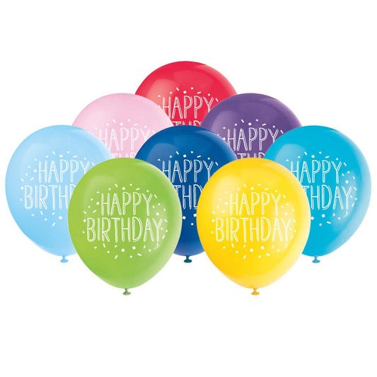 Fun Happy Birthday 12" Latex Balloons, 8ct