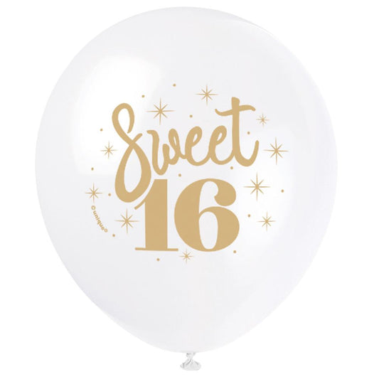 White Gold Sweet 16 12" Latex Balloons, 8ct
